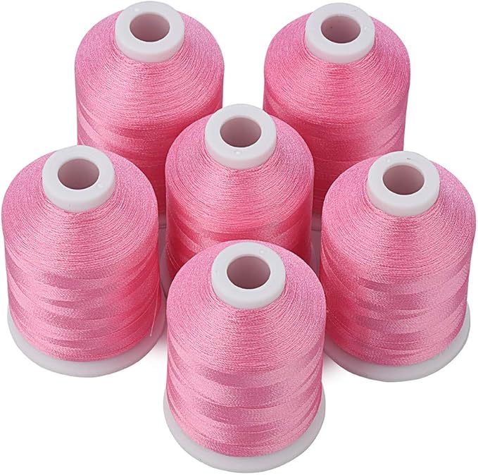 Simthread 6 Pink Polyester Machine Embroidery Threads 1000M(1100Yards) for Brother Babylock Janome Pfaff Singer Bernina Home Embroidery and Sewing Machines (Pink)