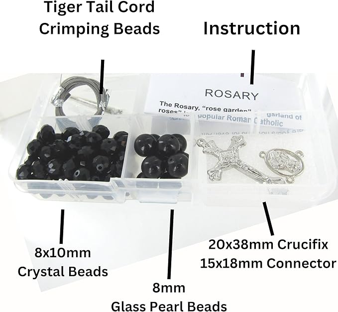 Linpeng Black Crystal Bead Box Rosary Necklace DIY Kit, Rosary Making Supplies, Gift for Beader, Jet, (CR-1212)