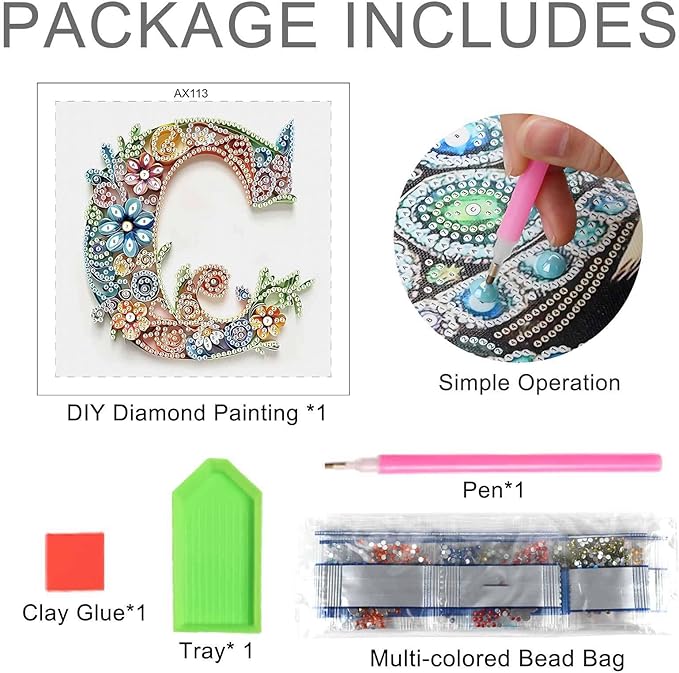 MVVMTOP Diamond Painting Kit, 5D DIY Letter C, Special Shape Crystal Artificial Diamond Art Partial Mosaic Handicraft for Beginners, Wall Decor Gift for Bedroom, Office, Living Room 6.7x6.7in