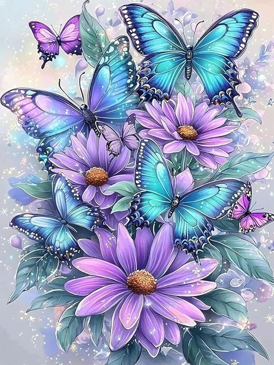 flower cross stitch kits for adults beginner,butterfly counted cross stitch kits printed stitching cute patterns dimensions needlepoint art crafts embroidery kits for adults beginners (15.7x11.8 inch)