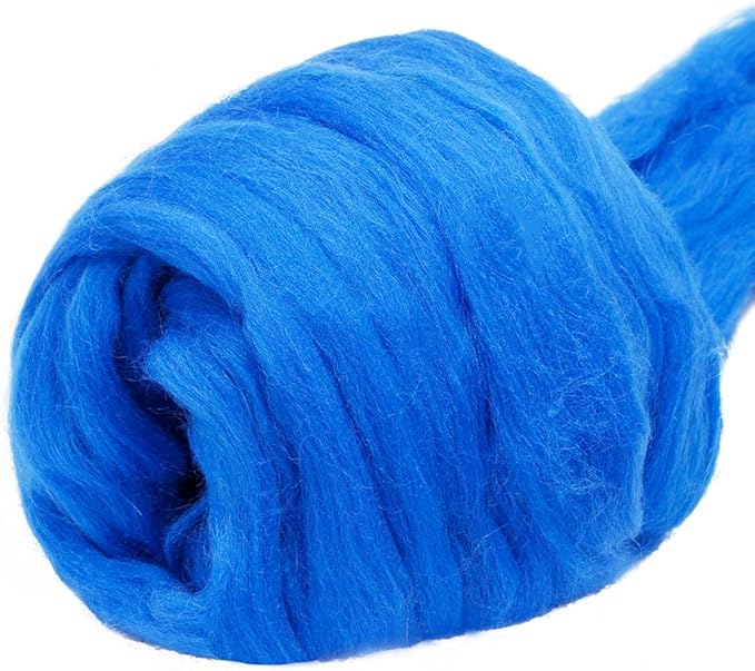 3.53oz Wool Roving, Wool Felting Supplies, Pure Wool, Chunky Yarn, Spinning Wool Roving for Needle Felting Wet Felting DIY Hand Spinning (Blue)