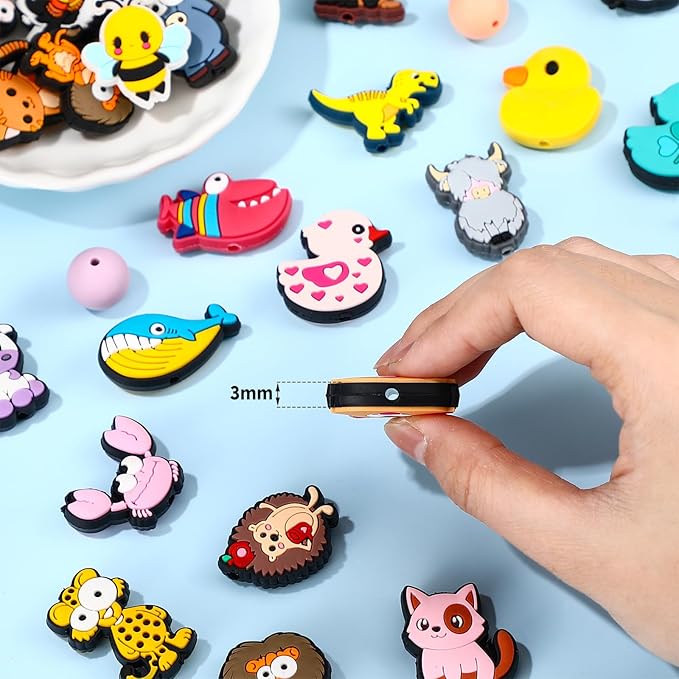 Humyoun 122 Pcs Silicon Focal Beads for Pens Set Include 12 Beadable Pens and 110 Silicone Focal Beads for Keychains DIY Making Bracelet Supplies