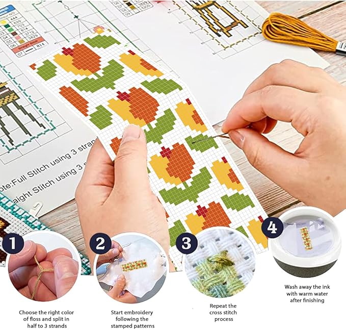 FREEBLOSS 6 Set Bohemian Cross Stitch Bookmark Kit, Geometric Pattern DIY Bookmarks Cross Stitch Kits for Beginners, Stamped Embroidery Bookmarks, Cross Stitch Kits for Adults