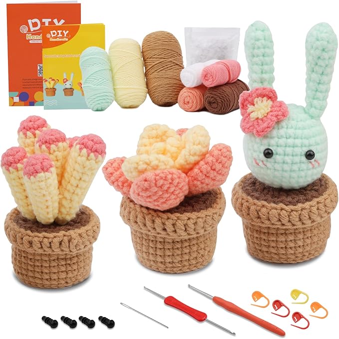 Dasonwin Crochet Kit for Beginners,Crochet Cactus kit with Step-by-Step Video Tutorials,Crochet Gift for Adults
