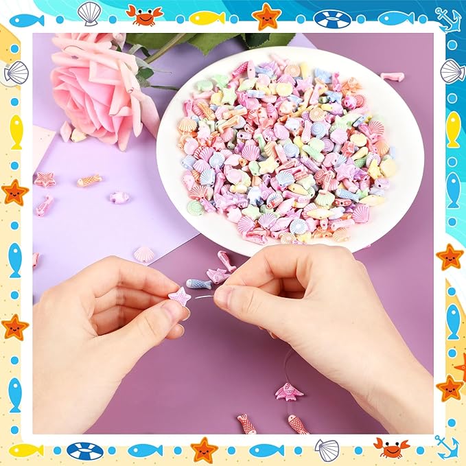Augshy 700pcs Cute Acrylic Mini Shell Fish Starfish Beads for Party Decoration Making DIY Craft Accessories