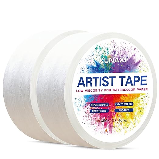 2 Packs Art Tape, Artist Tape for Watercolor Paper Low Tack White Painters Tape for Drafting Art Painting Canvas Framing Acid Free Masking Tape-2IN Wide 198FT Long Total