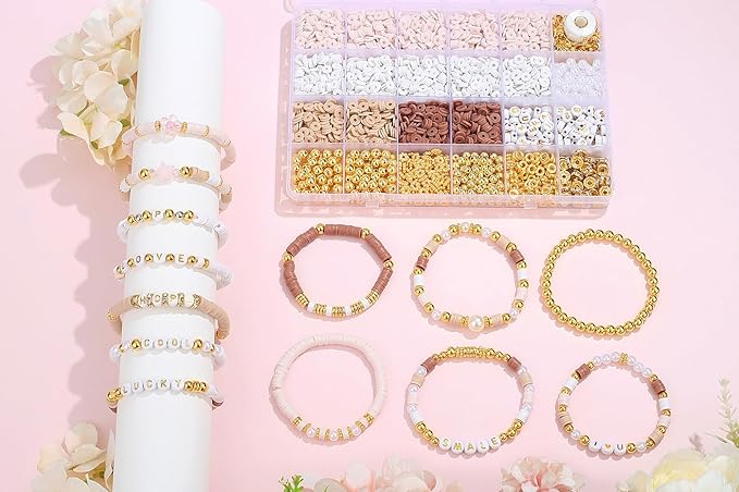 DUQGUHO Clay Beads kit for Adults 3340 Pcs, Friendship Bracelet Beads 6mm, Pink Beads for Bracelets, Jewelry Making Kits for Jewelry DIY