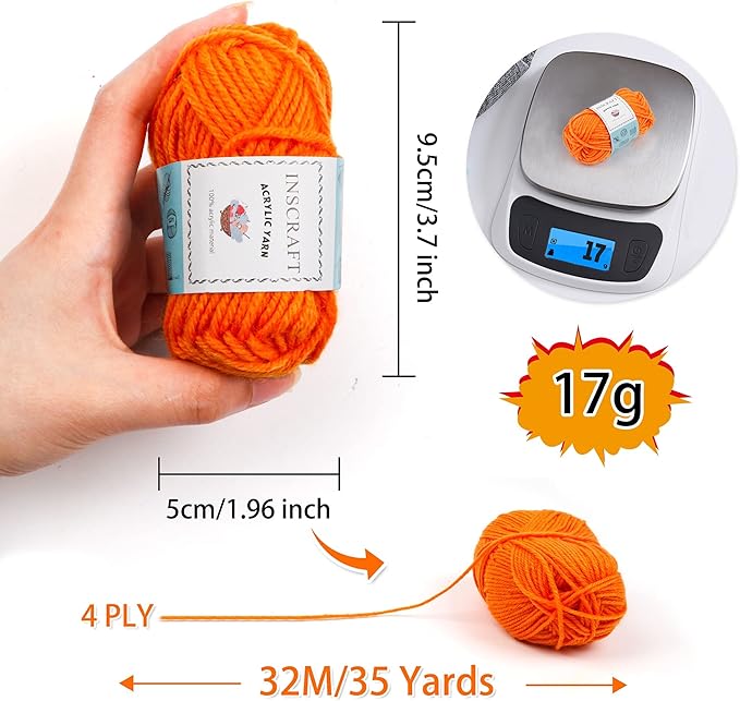 inscraft 62 acrylic yarn skeins, 2170 yards yarn for knitting and crochet, includes 2 crochet hooks,2 weaving needles,10 stitch markers, perfect beginner kit for for adults kids
