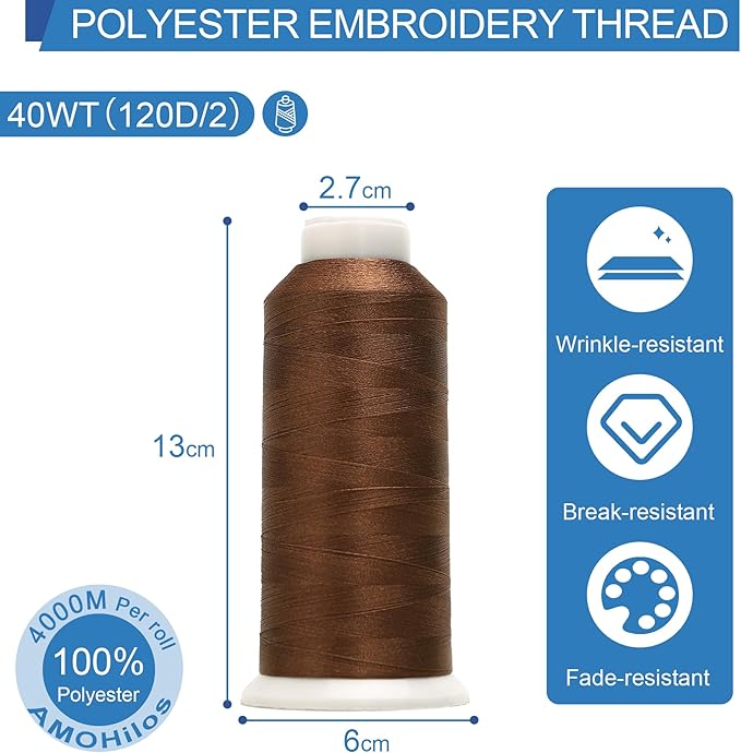 High Tenacity Polyester Embroidery Machine Thread 40WT(120D/2) 4000M Per Spool for Commercial and Domestic Embroidery Machine (Golden Oak-1657)