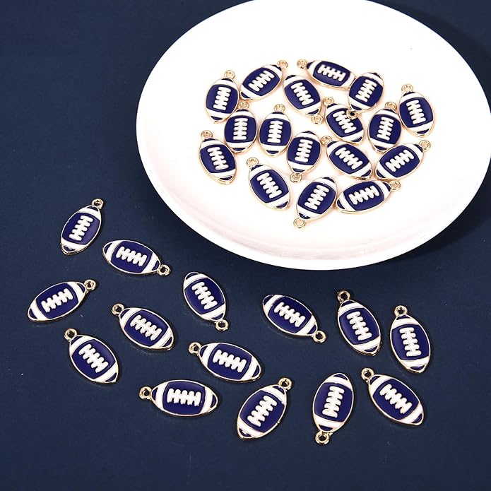 NVENF 30PCS Football Charms for Jewelry Making, Enamel Football Charms for Bracelet Necklace Earrings Making, Red Black White Blue Purple Orange Game Day Football Charm Bulk