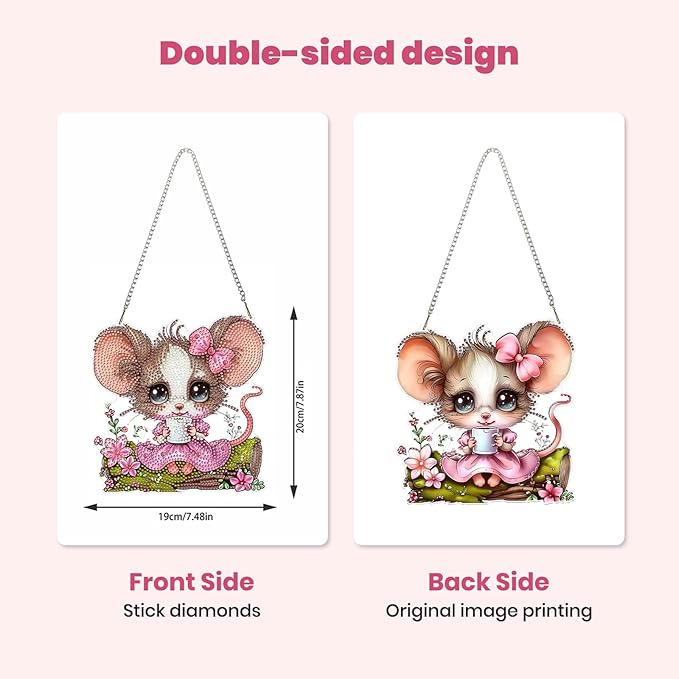 MXJSUA Cute Mouse Diamond Art Hanging Kits for Adults Beginners, DIY Acrylic Special Shaped Crystal Diamond Gem Drills Pendant Art Painting Ornament for Home Wall Decor Gift
