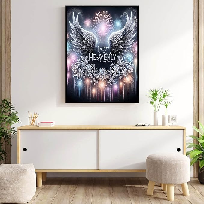 Meothan Diamond Art Kits for Adults, 5D DIY Angel Wings Diamond Painting Kits for Beginners, Diamond Dots Gem Arts Crafts Kits for Living Room Bedroom Home Wall Decor 12X16 in (Happy Heavenly)
