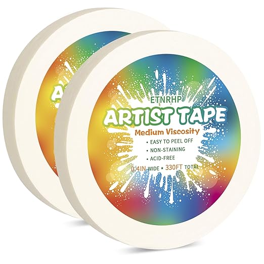 2 Packs White Art Tape Medium Tack Artist Masking Tape Paper Acid Free Tape Watercolor Painters Tape Artists Tape for Drafting Art Watercolor Painting Canvas Framing, 0.4 inch Wide 330FT Long