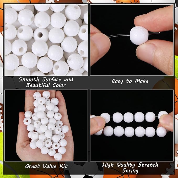 100pcs Golf Ball Beads with 5.5 Yard Elastic Rope,Acrylic Sports Beads DIY Spacer Bead for Necklace Bracelet Keychains Handmade Jewelry Making Accessories Craft Supplies,12mm (Golf)