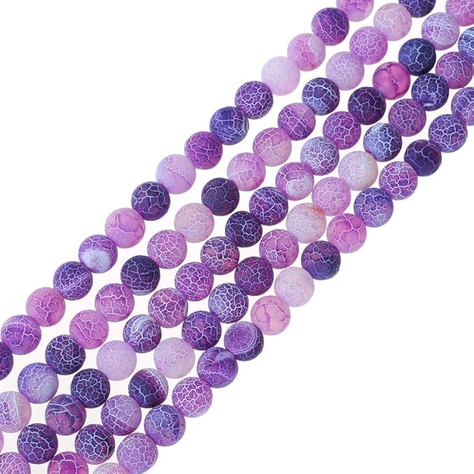 6mm Natural Purple Frosted Agate Gemstone Round Loose Beads Crystal Stone Bracelet Necklace Accessories Crafts for Jewelry Making DIY,1 Strand 15"