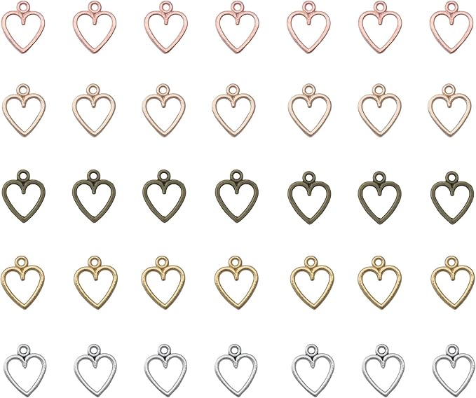 Ruwado 50 pcs Hollow Heart Jewelry Making Kits for Jewelry Making Small 1.5 x 1.2 cm Cute Accessories for DIY Crafting Project Christmas Tree Décor Necklace Bracelet Keychain Earring (Colorful)