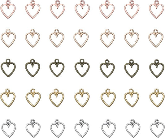 Ruwado 50 pcs Hollow Heart Jewelry Making Kits for Jewelry Making Small 1.5 x 1.2 cm Cute Accessories for DIY Crafting Project Christmas Tree Décor Necklace Bracelet Keychain Earring (Colorful)