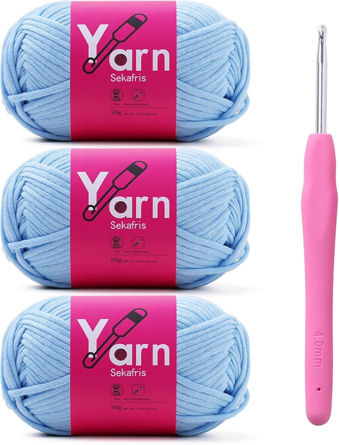 Crochet Yarn with Cotton Yarn for Crocheting - Crochet Knitting Yarn for Beginners with Easy-to-See Stitches - Yarns for Crocheting - Parfait Chunky Yarns -Cotton-Nylon Blend (Pale Blue)