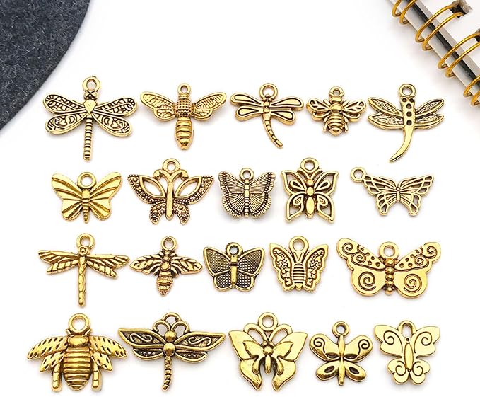WOCRAFT 60pcs Antique Gold Butterfly Bracelet Charms for Jewelry Making Sets DIY Necklace Bracelet Keychain Crafting Charms Kit Craft Supplies (SN846)
