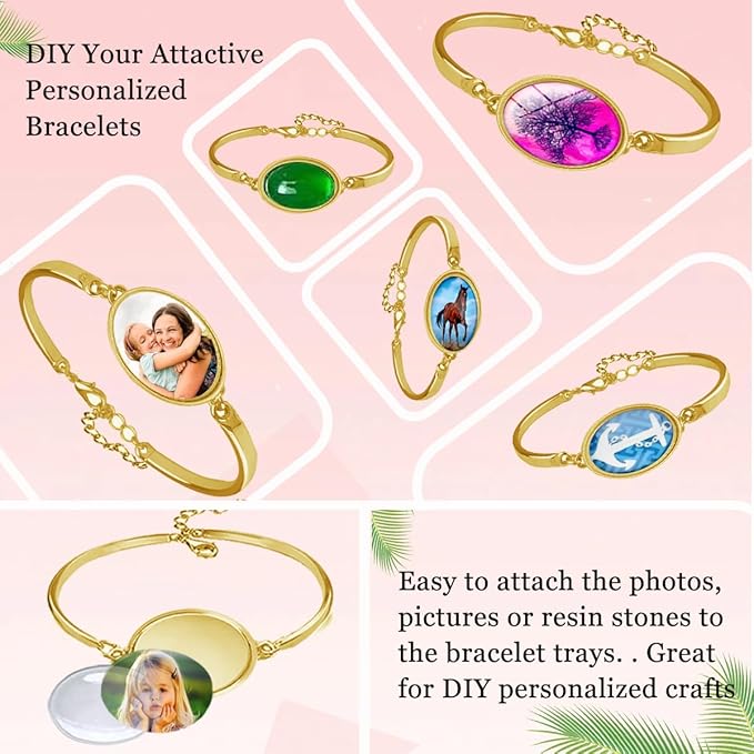 Pendant Trays Set for DIY Jewelry Making Supplies, Oval Glass Cabochon Pendant Bezel Trays, Bracelet Blank Trays Earrings Blanks Charms Crafts for Gift