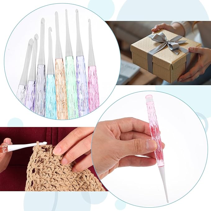 8 Pcs Inline Crochet Hooks Colorful Plastic Crochet Hooks See-Through Ergonomic Crocheting Needles for Chunky Yarn Scarves Hat Blankets Shawl Size 2.5mm-6mm