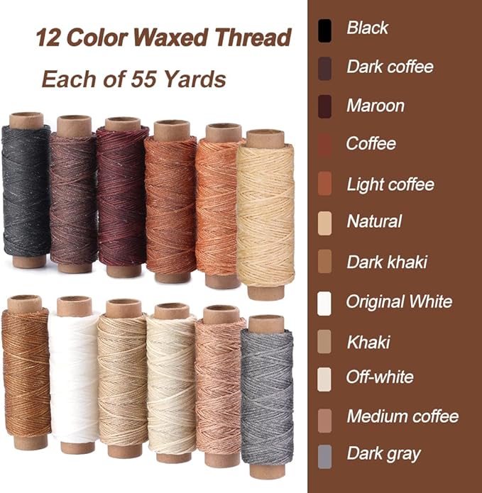 BUTUZE 660 Yards Leather Sewing Waxed Thread - 150D 55 Yards Per Spool Stitching Thread for Leather Craft DIY, Bookbinding,Shoe Repairing, Hand Sewing