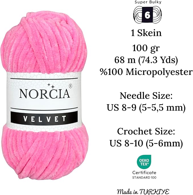 Soft Velvet Yarn Chenille Yarn for Crocheting Super Bulky 3x100g (3x74.3 yds) Baby Blanket Yarn for Knitting Amigurumi Yarn for Crochet Weaving Craft (Pink, 3 Skeins)