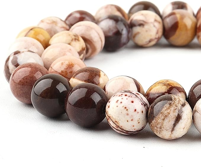 Natural Stone Beads for Jewelry Making - 8mm Round Gemstone Beads for Bracelets(44-48pcs, Australian Zebra)