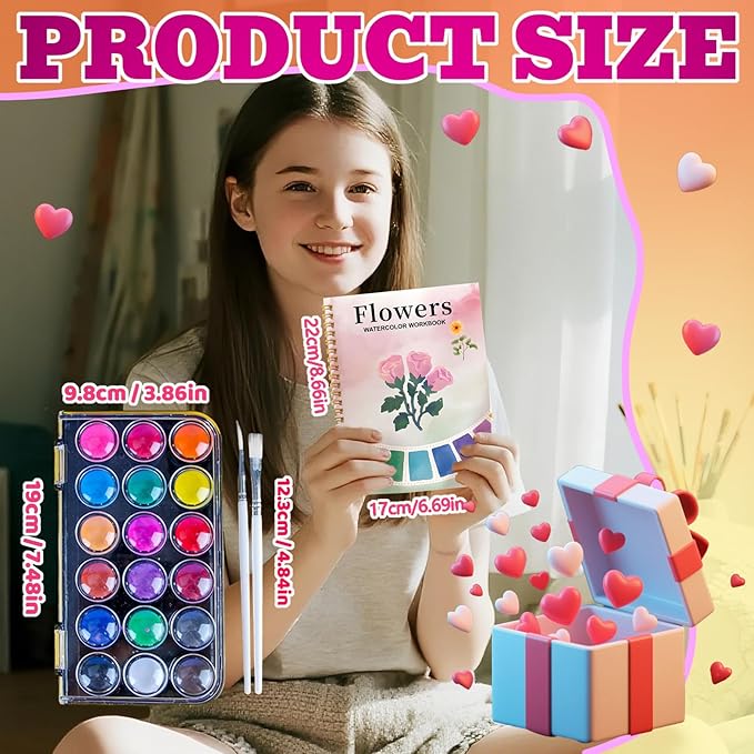 Watercolor Workbook Spring Flowers Coloring Book with 18 Colors Water Color Tutorial Instruction Painting Book Travel Kit Paint Set for Adults Beginners Artists