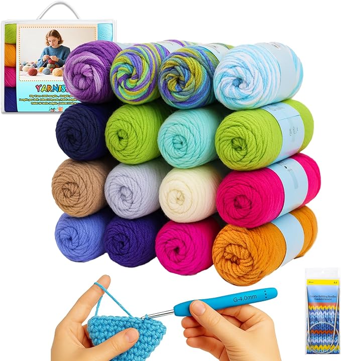 Yarniss Acrylic Crochet Yarn Kit, 1760 Yards Medium Worsted Knitting Yarn Ball 16x50g (1.76oz),Yarn for Crocheting with 4.0mm Crochet Needle