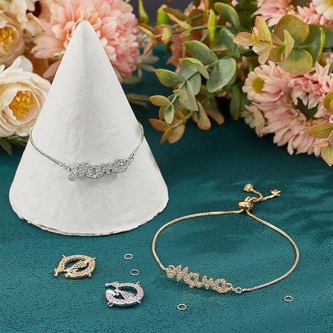 NBEADS Mother's Day Bracelet Making Kit, Including 2 Pcs Adjustable Slider Bracelets 4 Pcs Cubic Zirconia Links with 40 Pcs Jump Ring for Mother's Day Gift Craft Jewelry Making