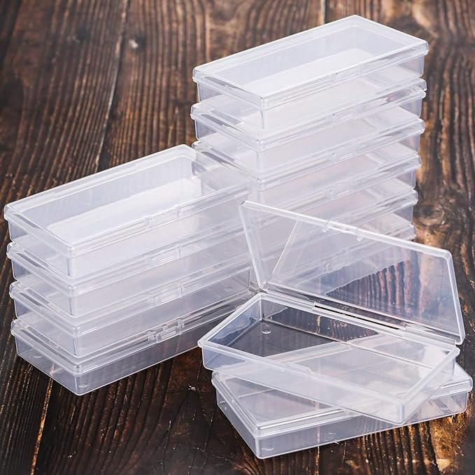 SATINIOR Pack of 12 Clear Plastic Bead Storage Containers with Hinged Lids for Beads and More (12.8 x 6.1 x 2.45 x 2.9 inches)