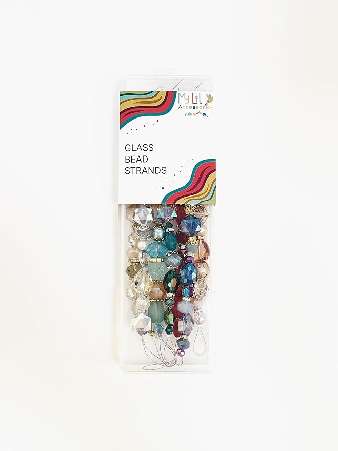 Glass Beads for Bracelets Jewelry Making Adults Keychains Bead Strand Large Unique Crystal Assortment for Craft Rondelle Faceted Flat Crackle Sparkly Bling Cute Pretty Beading Kit (7-pcs Multi Colors)