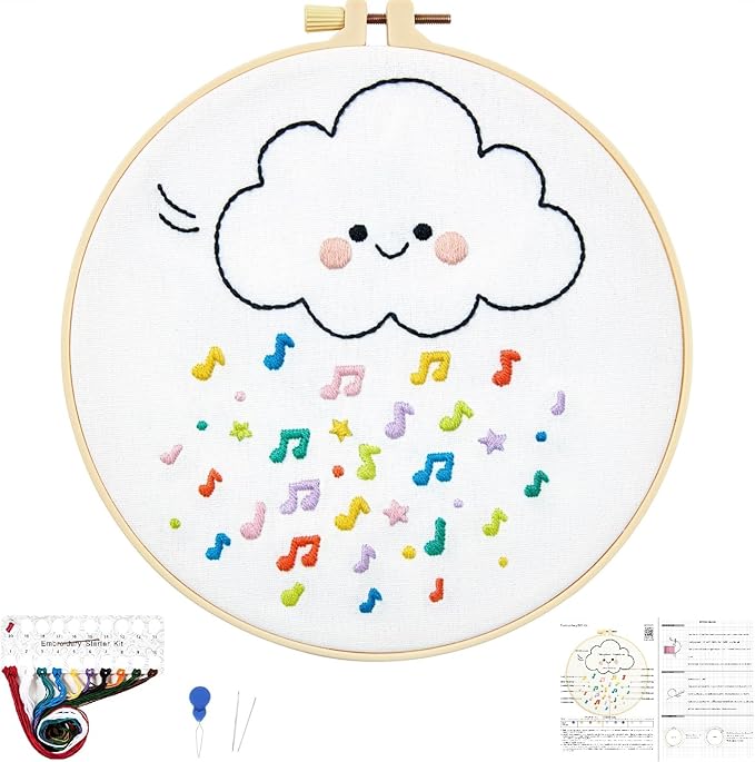 Crafmanoe Cute Embroidery Kits for Beginners Adults, Hand Embroidery Starter Kits, Stamped Cross Stitch Kits for Beginner Adult Craft Kits for Women, Entire Set of Embroidery Supplies & Video Tutorial