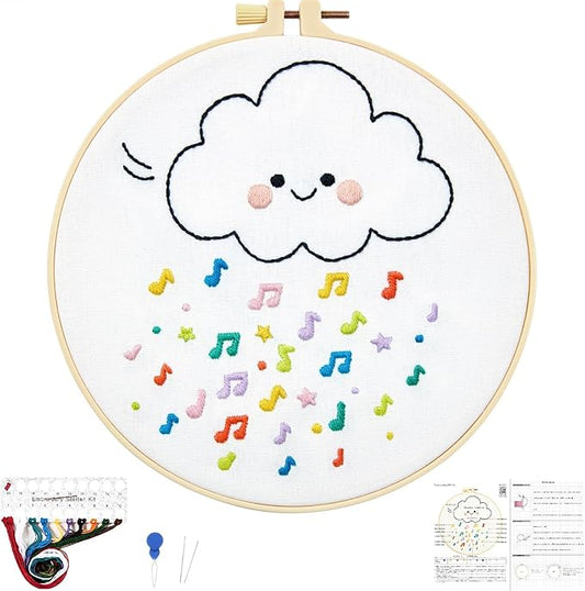 Crafmanoe Cute Embroidery Kits for Beginners Adults, Hand Embroidery Starter Kits, Stamped Cross Stitch Kits for Beginner Adult Craft Kits for Women, Entire Set of Embroidery Supplies & Video Tutorial