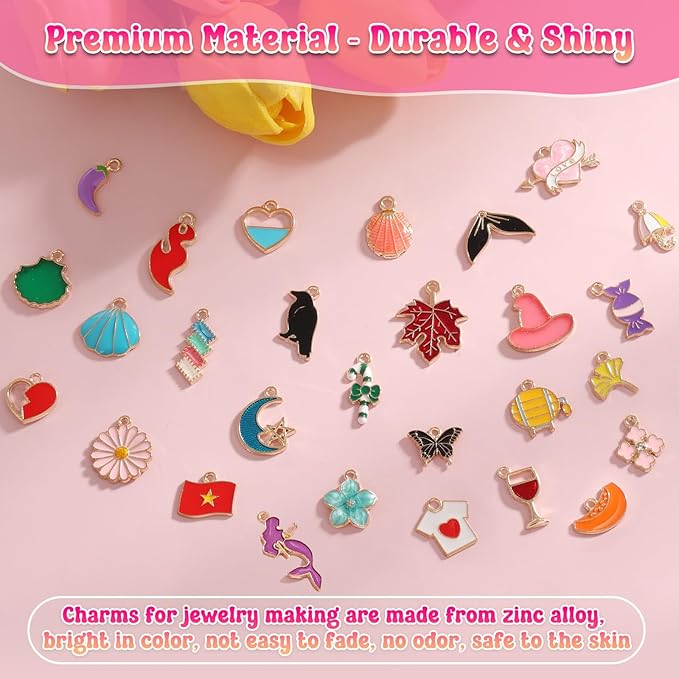 200Pcs Charms for Jewelry Making, Assorted Wholesale Mixed Bulk Metal Earring Bangle Charms for DIY Necklace Bracelet Jewelry Making and Crafting (Enamel Color)