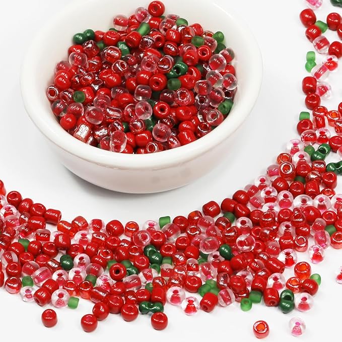 Bulk 4mm Red & Green Seed Beads for Jewelry Making 110 Grams About 1600pcs,6/0 Glass Craft for Making Earrings, Bracelets, Pendants, Waist Jewelry, DIY Handmade Seed Beads(Red & Green Mix)