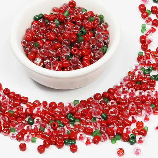 Bulk 4mm Red & Green Seed Beads for Jewelry Making 110 Grams About 1600pcs,6/0 Glass Craft for Making Earrings, Bracelets, Pendants, Waist Jewelry, DIY Handmade Seed Beads(Red & Green Mix)
