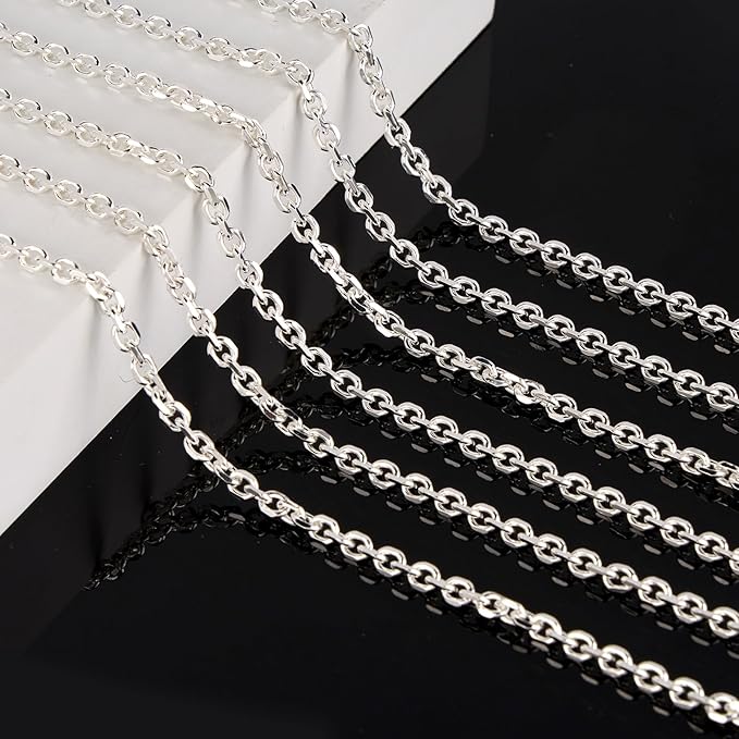 KYUNHOO 16.4 Feet Silver Jewelry Making Chains Bulk on Spool Oval Cable Chain Links for Women Men DIY Crafts with Jump Rings Lobster Clasps Supplies