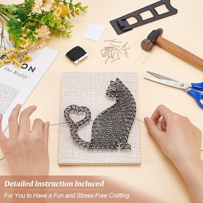 WEBEEDY DIY String Art Kit Cat Mitten Animal Craft Kit with Heart Pattern Creative Craft Kits for Adult Christmas Home Wall Table Decorations Gift
