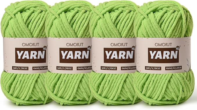 4 Packs Plush Chenille Chunky Crochet Yarn - Baby Yarn for Crocheting Soft - Velvet Yarns Knitting for Blankets Crafts - Fluffy Amigurumi Yarns 200g/262.5yds (4 Grass Green)