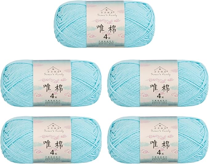 Susan's Family 4 ply 60% Cotton 40% Acrylic Yarn - Soft & Durable - 5 x 50g (1.76oz) - 655 Yards for Knitting & Crocheting - Baby Blankets, Amigurumi, Sweaters & More