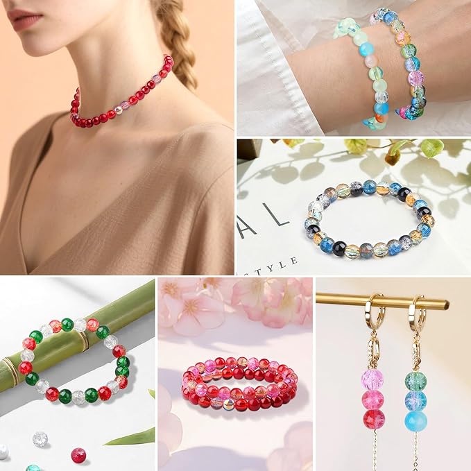 DUQGUHO 8mm Red Beads for Jewelry Making Red Glass Beads for Bracelets Crystal Glass Round Beads Bulk Bead Bracelet Kit 360PCS