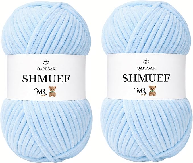 SHMUEF Chenille Yarn 2-Pack – Ultra Soft Velvet Yarn, Super Bulky Weight (5–6 mm), Yarn for Crochet, Amigurumi & Baby Blankets (Baby Blue)