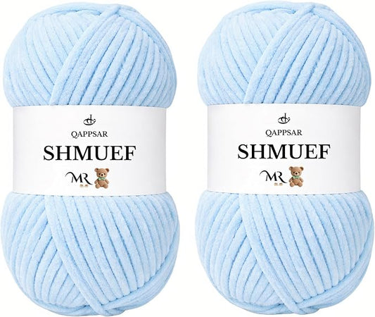 SHMUEF Chenille Yarn 2-Pack – Ultra Soft Velvet Yarn, Super Bulky Weight (5–6 mm), Yarn for Crochet, Amigurumi & Baby Blankets (Baby Blue)