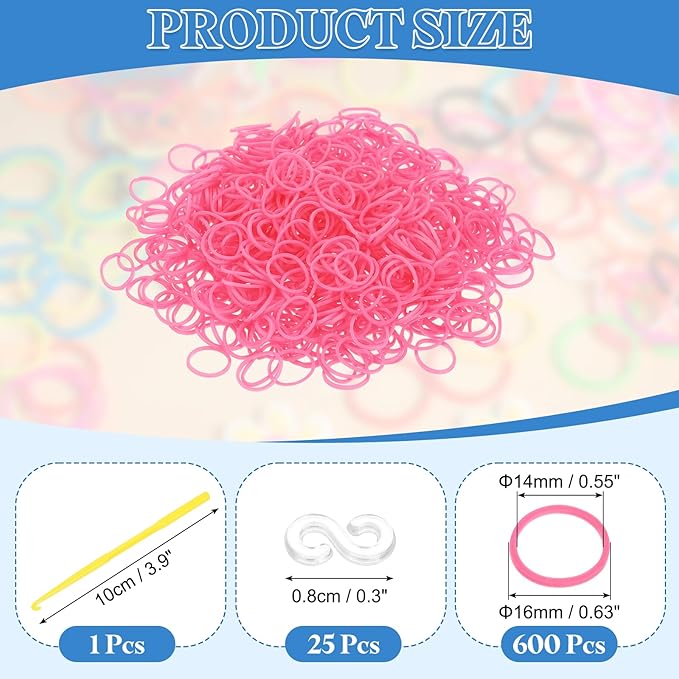 uxcell 600Pcs Loom Rubber Band, Bracelet Making Refill Kit Elastic Loom Band with 25Pcs S-Clips and 1Pcs Crochet Hooks for Weaving DIY Handcrafts, Watermelon Red