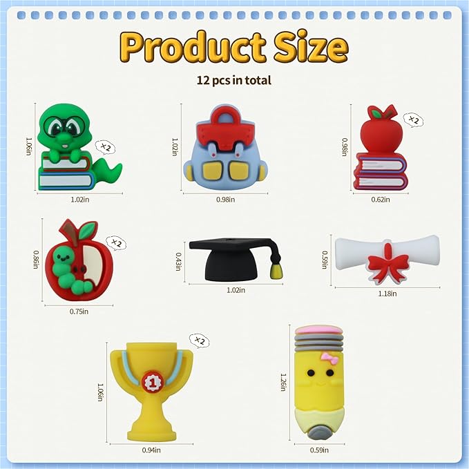 12pcs 3D Student Silicone Focal Beads Silicone for Keychain Making Beads for Pens Shape for Bracelet Necklace Crafts （3D Student）