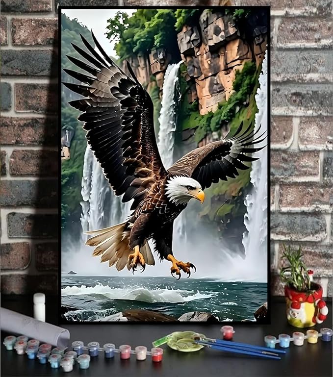 Axquilon Framed Paint by Numbers Kit for Adults-Eagle Adult Paint by Number Kits with Easel, Easy Adults' Paint-by-Number Kits Oil Painting for Gift Home Wall Decor 8x12in