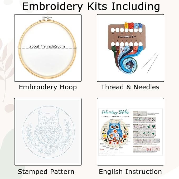 Louise Maelys Owl Embroidery Kits for Beginners, DIY Cross Stitch Starter Craft Kit for Adults Including Cloth with Pattern, Hoop, Needles Instruction and Threads