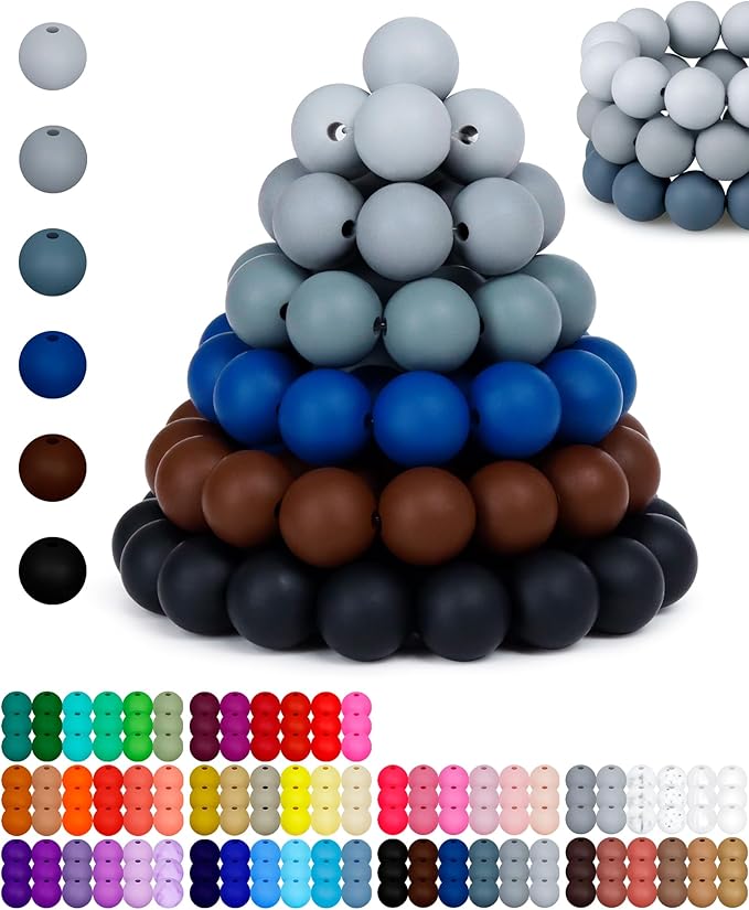 160pcs fiveizero 12mm silicone beads for keychain making, black mixed 6 colors round silicone bead bulk for pens, rubber beads for bracelets and diy crafts